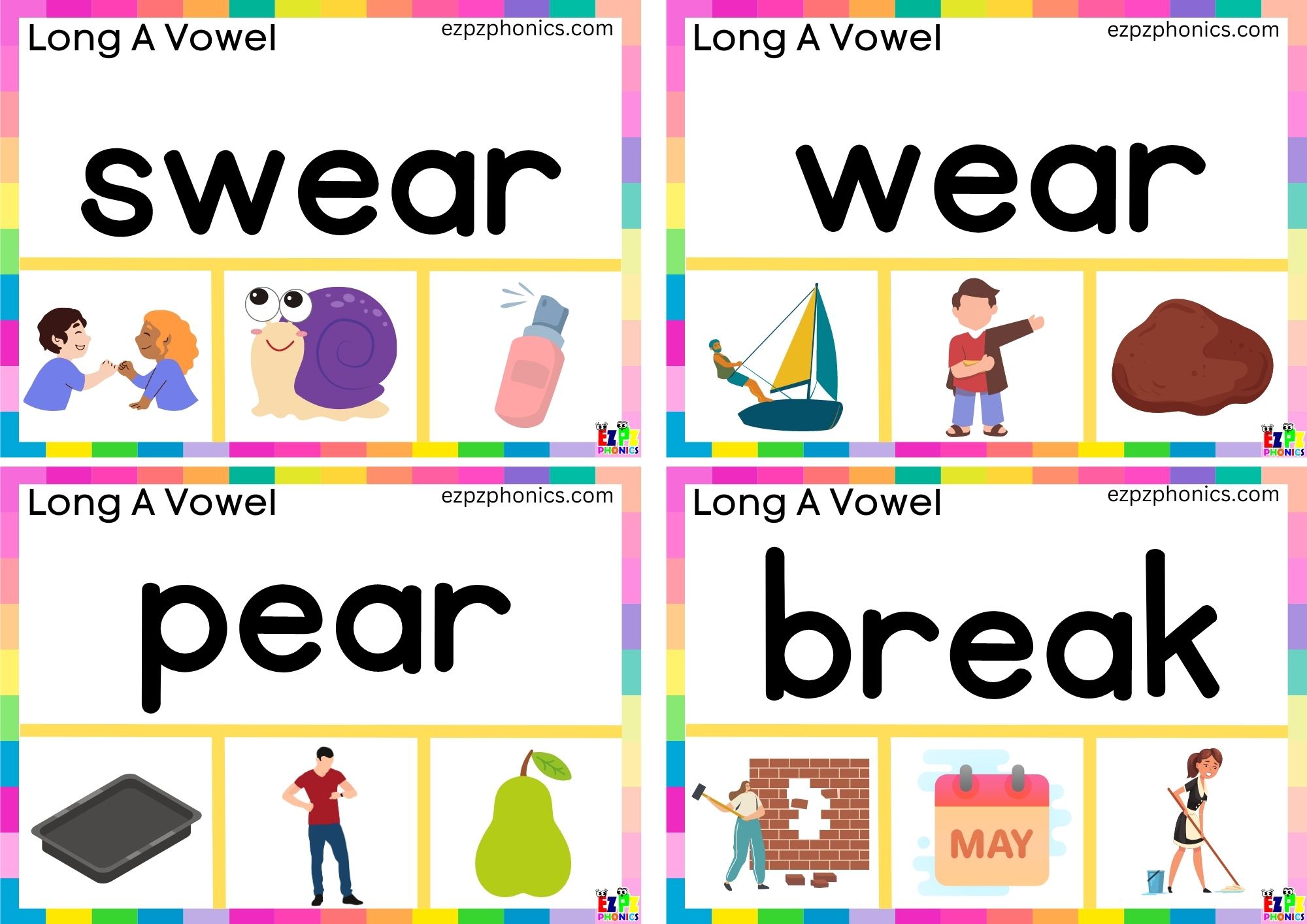 Read the word and clip the correct image Clip cards for long a vowel ea words